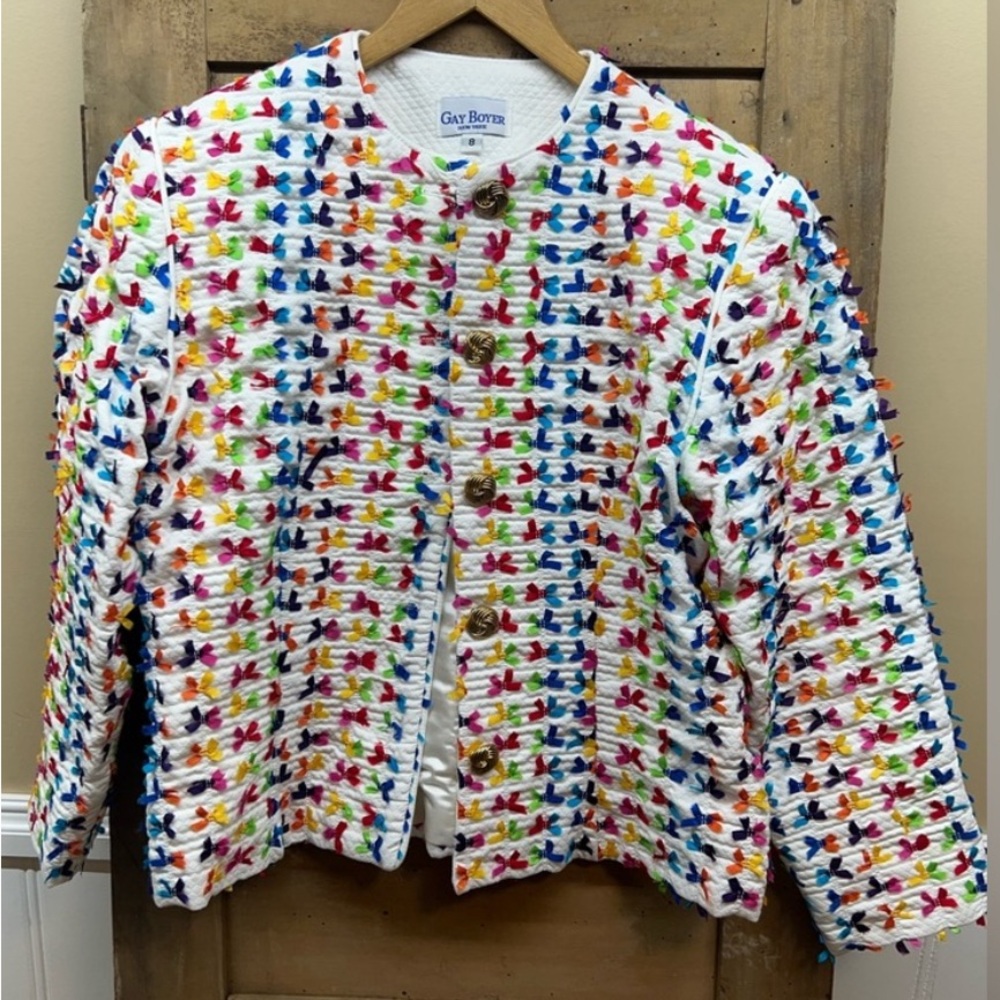 VINTAGE Gay Boyer Collections 1980s Jacket Blazer Rainbow Bow Embellished